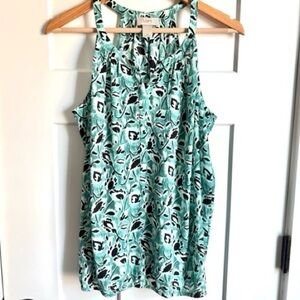 Loft Women's Aqua Floral Halter Tank Top size petite Large